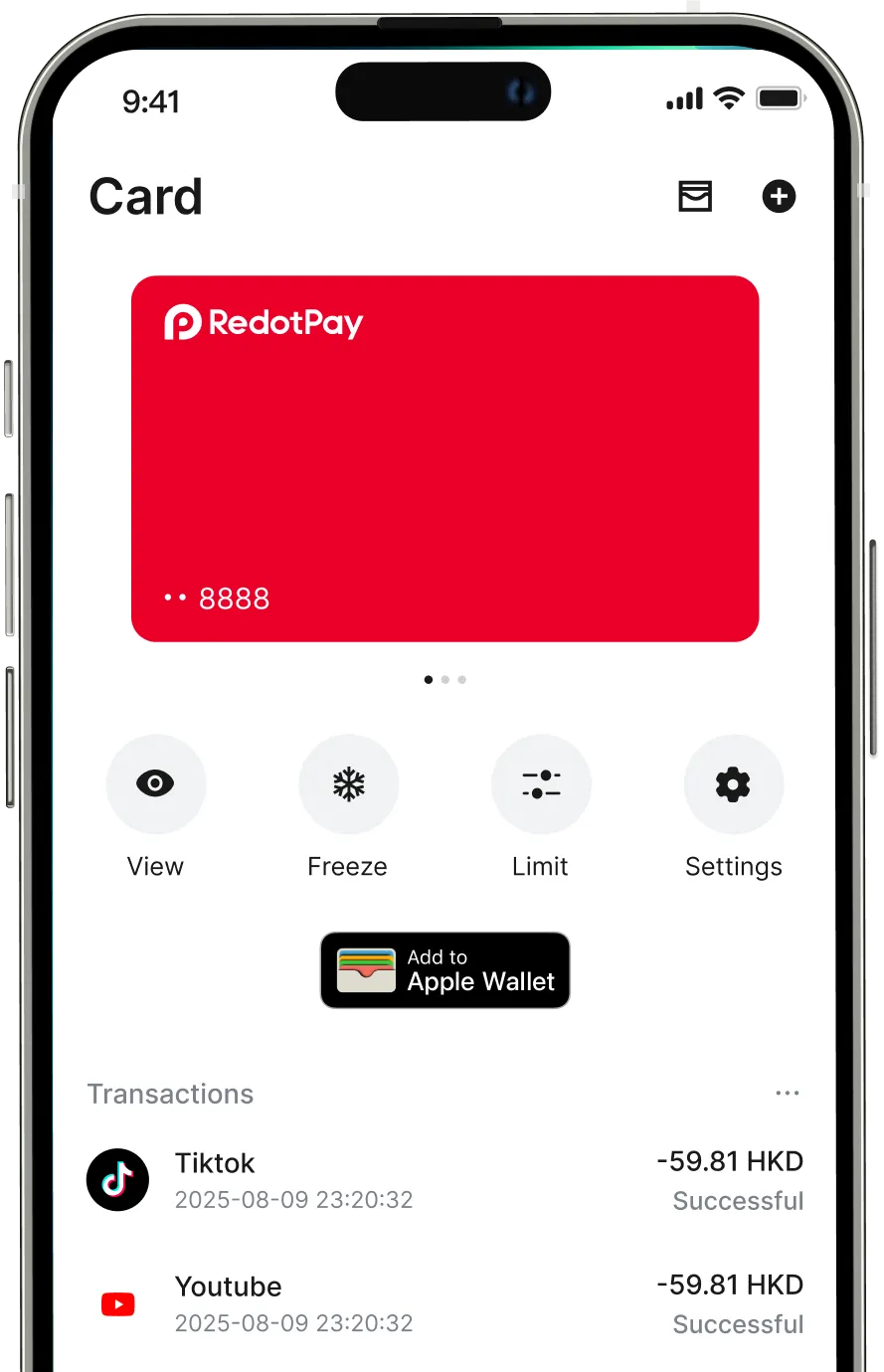 RedotPay Physical Card App View