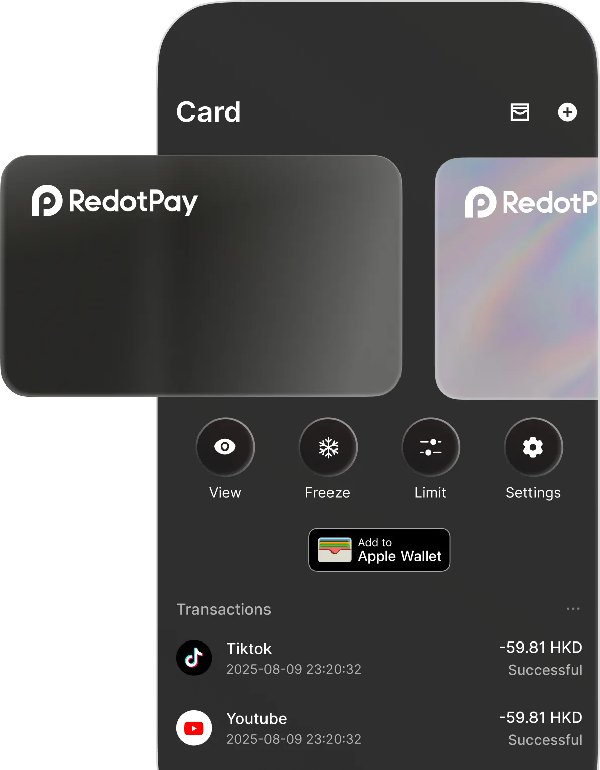 RedotPay Virtual Card App View
